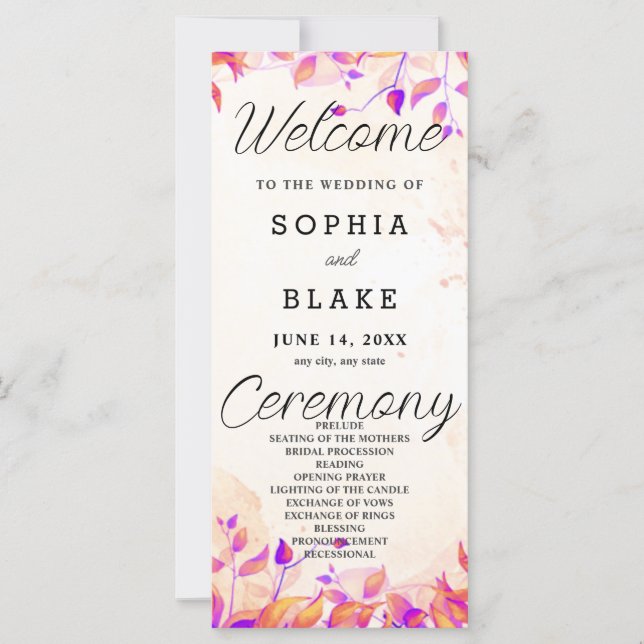 Orangefarbene und Lila Blätter Orange Wedding Prog (Vorderseite)
