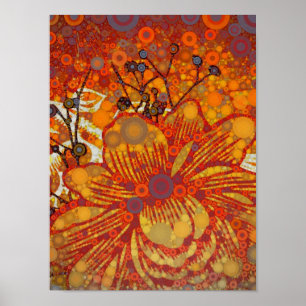 Orangefarbene und Lila Blumen Moderner Pop Kunst Poster