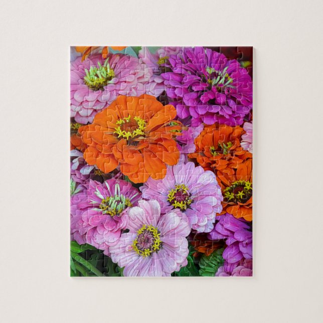 Orangefarbene und lila Dahlien-Blume Puzzle (Vertikal)