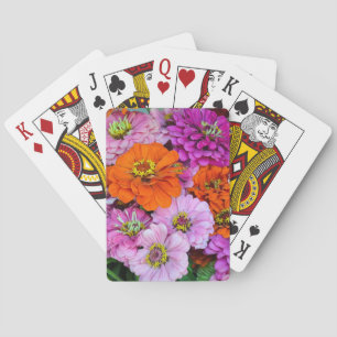 Orangefarbene und lila Dahlien-Blume Spielkarten