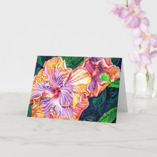 Orangefarbene und Lila Hibiskus-Grußkarte Karte