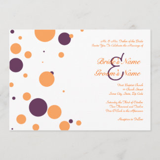 Orangefarbene und Lila Polka Dot Hochzeit Einladun Einladung