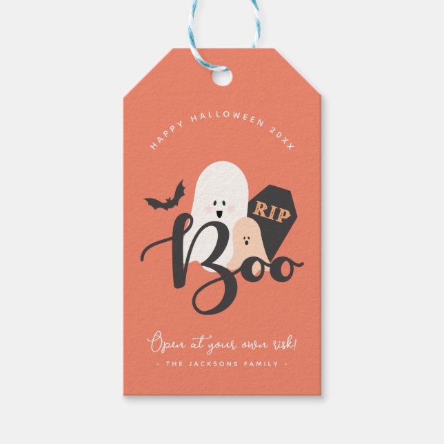 Orangefarbene und Niedliche Halloween-Geister Geschenkanhänger (Vorderseite)