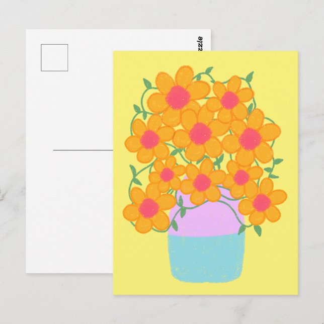 Orangefarbene und rosa Frühlingsblumen Postkarte (Vorne/Hinten)