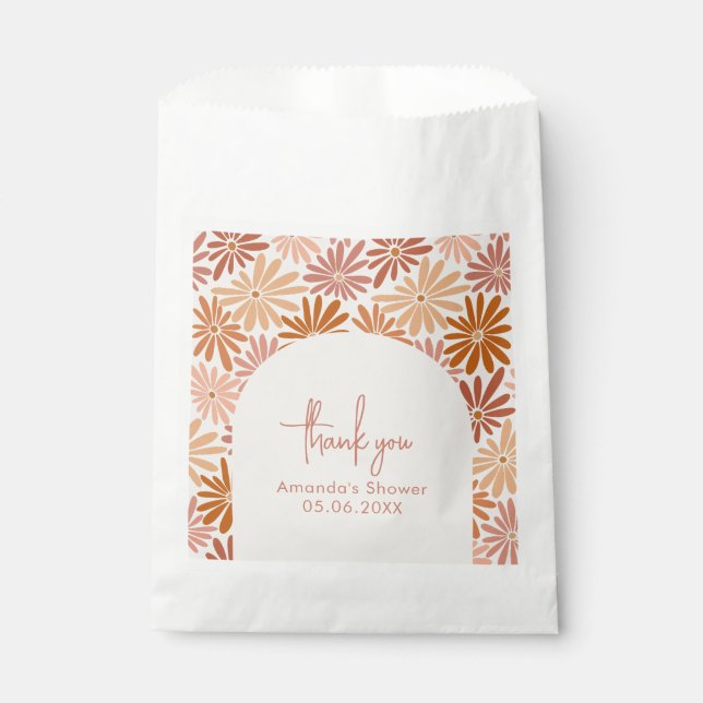 Orangefarbene und rosa Retro Blumenstrauß Kinderdu Geschenktütchen (Vorderseite)