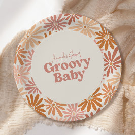 Orangefarbene und rosa Retro Blumenstrauß Kinderdu Pappteller