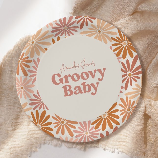 Orangefarbene und rosa Retro Blumenstrauß Kinderdu Pappteller (Von Creator hochgeladen)