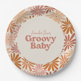 Orangefarbene und rosa Retro Blumenstrauß Kinderdu Pappteller