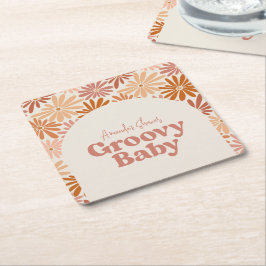 Orangefarbene und rosa Retro Blumenstrauß Kinderdu Rechteckiger Pappuntersetzer