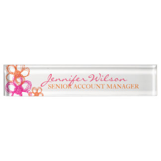 Orangefarbene und rosafarbene Blume Namensplakette