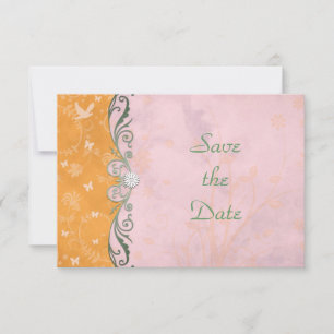 Orangefarbene und rosafarbene Blütenhochzeit Siche Save The Date