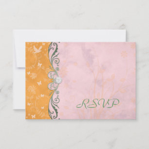 Orangefarbene und rosafarbene Hochzeitskarten mit  RSVP Karte