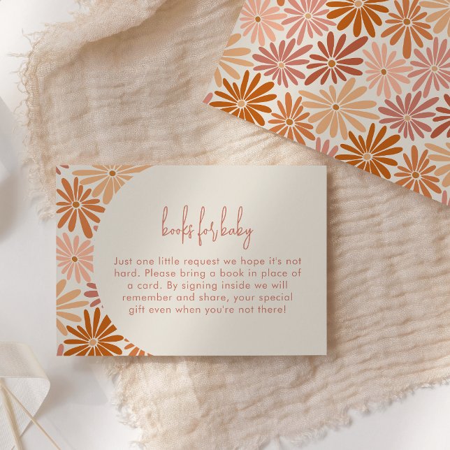 Orangefarbene und rosafarbene Retro Blumenbücher f Begleitkarte (Von Creator hochgeladen)