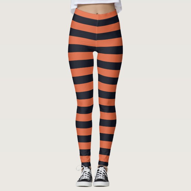 Orangefarbene und schwarz gestrichene Leggings (Vorderseite)