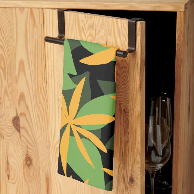 Orangefarbene und schwarze Blumenmuster Geschirrtuch (Drittel gefaltet)