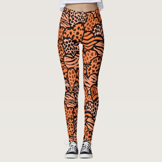 Orangefarbene und schwarze gürtelartige Prinzessin Leggings (Vorderseite)