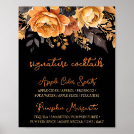 Orangefarbene und schwarze Halloween-Blumen-Signat Poster