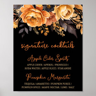 Orangefarbene und schwarze Halloween-Blumen-Signat Poster
