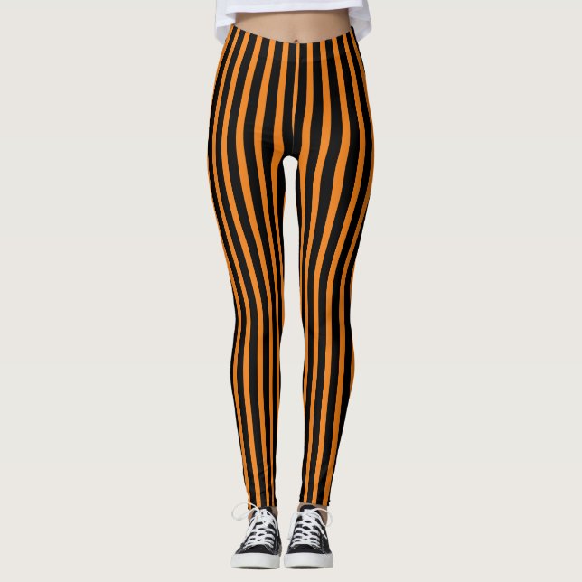 Orangefarbene und schwarze Halloween-Leggings Leggings (Vorderseite)