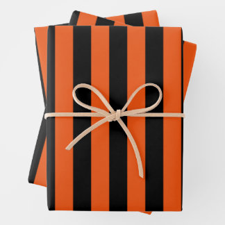 Orangefarbene und schwarze Halloween-Streifen Geschenkpapier Set