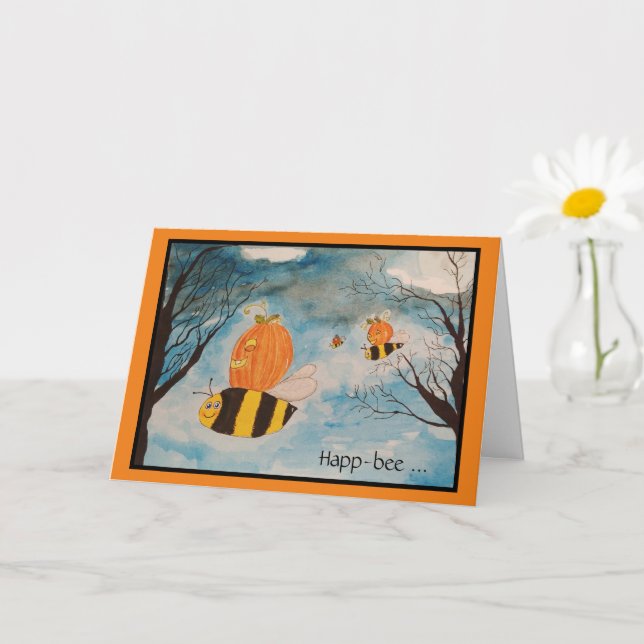 Orangefarbene und schwarze Kürbislaternen Hallowee Karte (Kleine Pflanze)