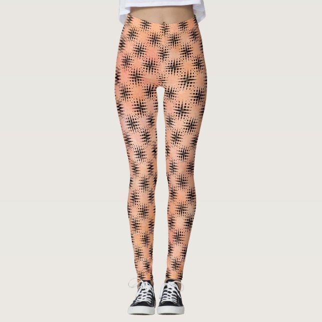 Orangefarbene und schwarze moderne Leggings (Vorderseite)
