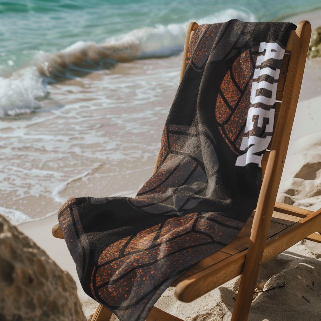 Orangefarbene und schwarze Monogramm-Volleyball Strandtuch (Von Creator hochgeladen)