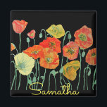 Orangefarbene und schwarze Pfoten - Akryllischer S Magnet<br><div class="desc">Orange und Black Poppies nennen den Schlüsselmagnet. Ein prächtiges Kissen-Design. Entworfen aus meinen ursprünglichen Aquarellbildern,  die ich aus meinem eigenen Blumengarten gemalt habe.</div>