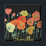 Orangefarbene und schwarze Pfoten - Akryllischer S Magnet<br><div class="desc">Orange und Black Poppies nennen den Schlüsselmagnet. Ein prächtiges Kissen-Design. Entworfen aus meinen ursprünglichen Aquarellbildern,  die ich aus meinem eigenen Blumengarten gemalt habe.</div>