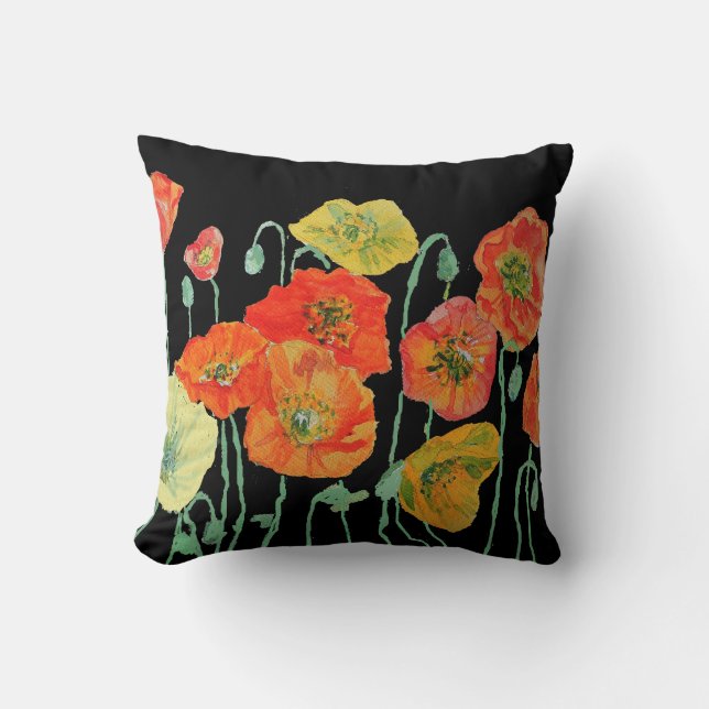 Orangefarbene und schwarze Poppy Art Decke Polster (Vorderseite)