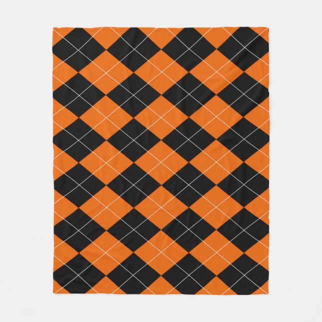 Orangefarbene und schwarze Raute Fleece Blanket (Vorderseite)
