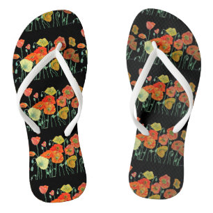 Orangefarbene und schwarze rote Poppies Poppy Flor Flip Flops