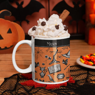 Orangefarbene und schwarze Spookie Halloween Kids  Kaffeetasse