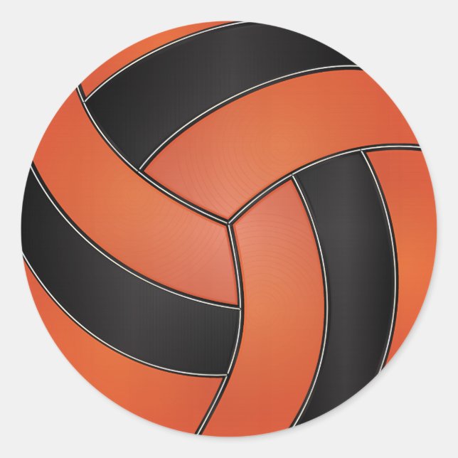 Orangefarbene und schwarze Volleyball Runder Aufkleber (Vorderseite)