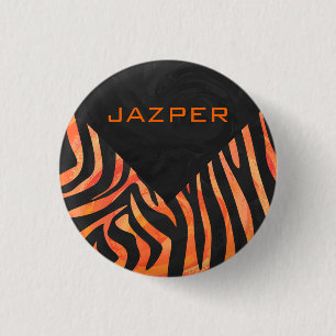 Orangefarbene und schwarze Zebra-Monogramm Button