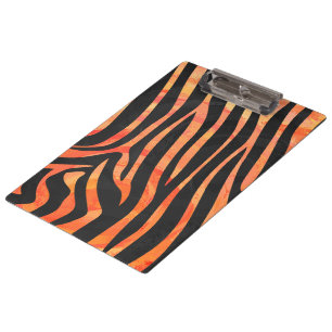 Orangefarbene und schwarze Zebra-Monogramm Klemmbrett