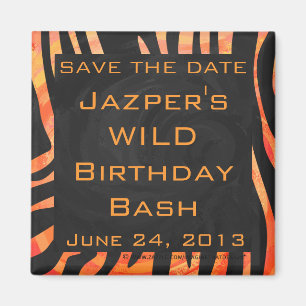 Orangefarbene und schwarze Zebra-Monogramm Magnet