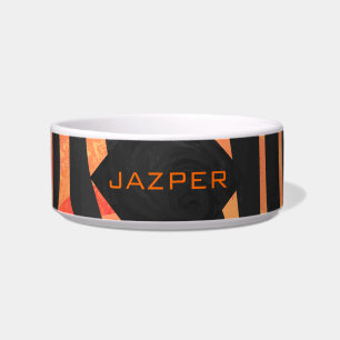 Orangefarbene und schwarze Zebra-Monogramm Napf