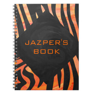 Orangefarbene und schwarze Zebra-Monogramm Notizblock