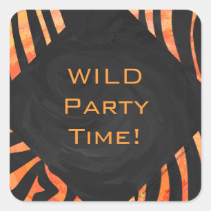 Orangefarbene und schwarze Zebra-Monogramm Quadratischer Aufkleber