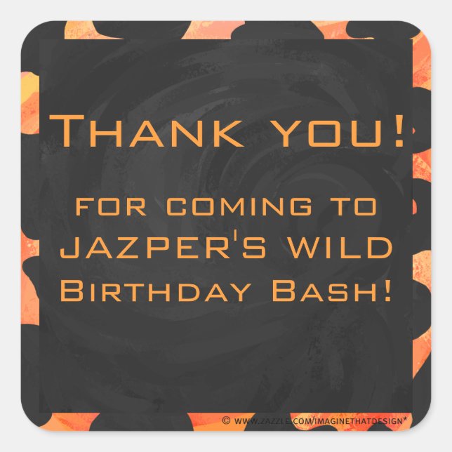 Orangefarbene und schwarze Zebra-Monogramm Quadratischer Aufkleber (Vorderseite)