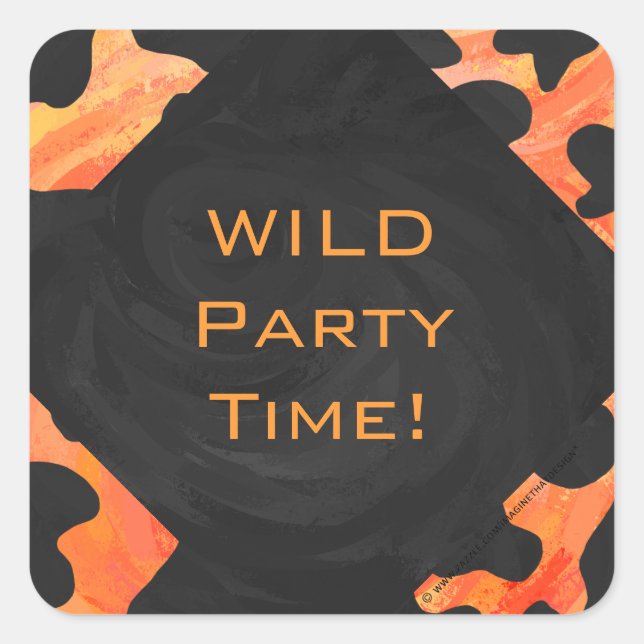 Orangefarbene und schwarze Zebra-Monogramm Quadratischer Aufkleber (Vorderseite)