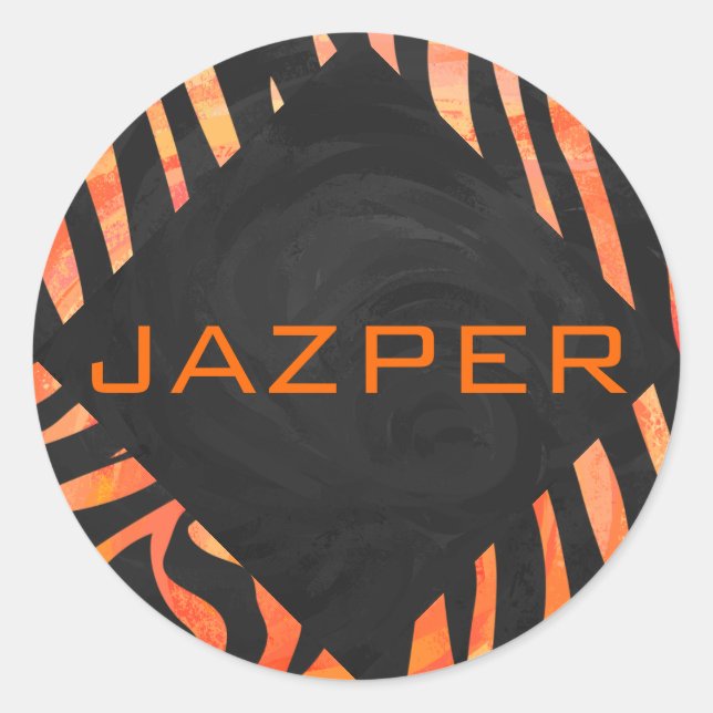 Orangefarbene und schwarze Zebra-Monogramm Runder Aufkleber (Vorderseite)