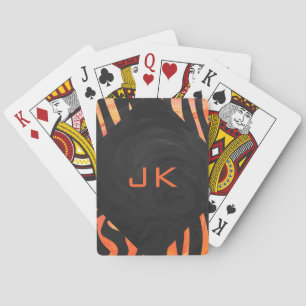 Orangefarbene und schwarze Zebra-Monogramm Spielkarten