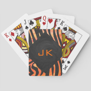 Orangefarbene und schwarze Zebra-Monogramm Spielkarten