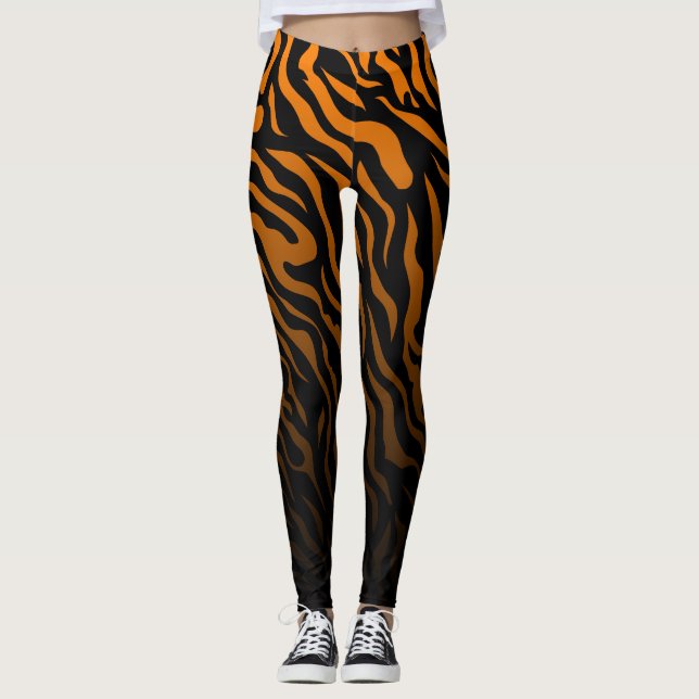 Orangefarbene und schwarze Zebrastreifen: Stilvoll Leggings (Vorderseite)