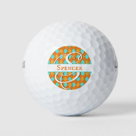 Orangefarbene und türkisfarbene Raute Preppy Class Golfball
