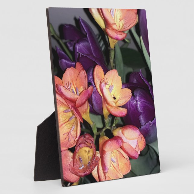 Orangefarbene und violette Blumen Fotoplatte (Seite)