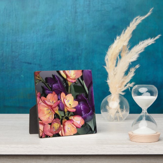 Orangefarbene und violette Blumen Fotoplatte (InSitu)