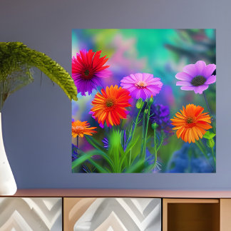 Orangefarbene und violette Blumen Kunst Poster